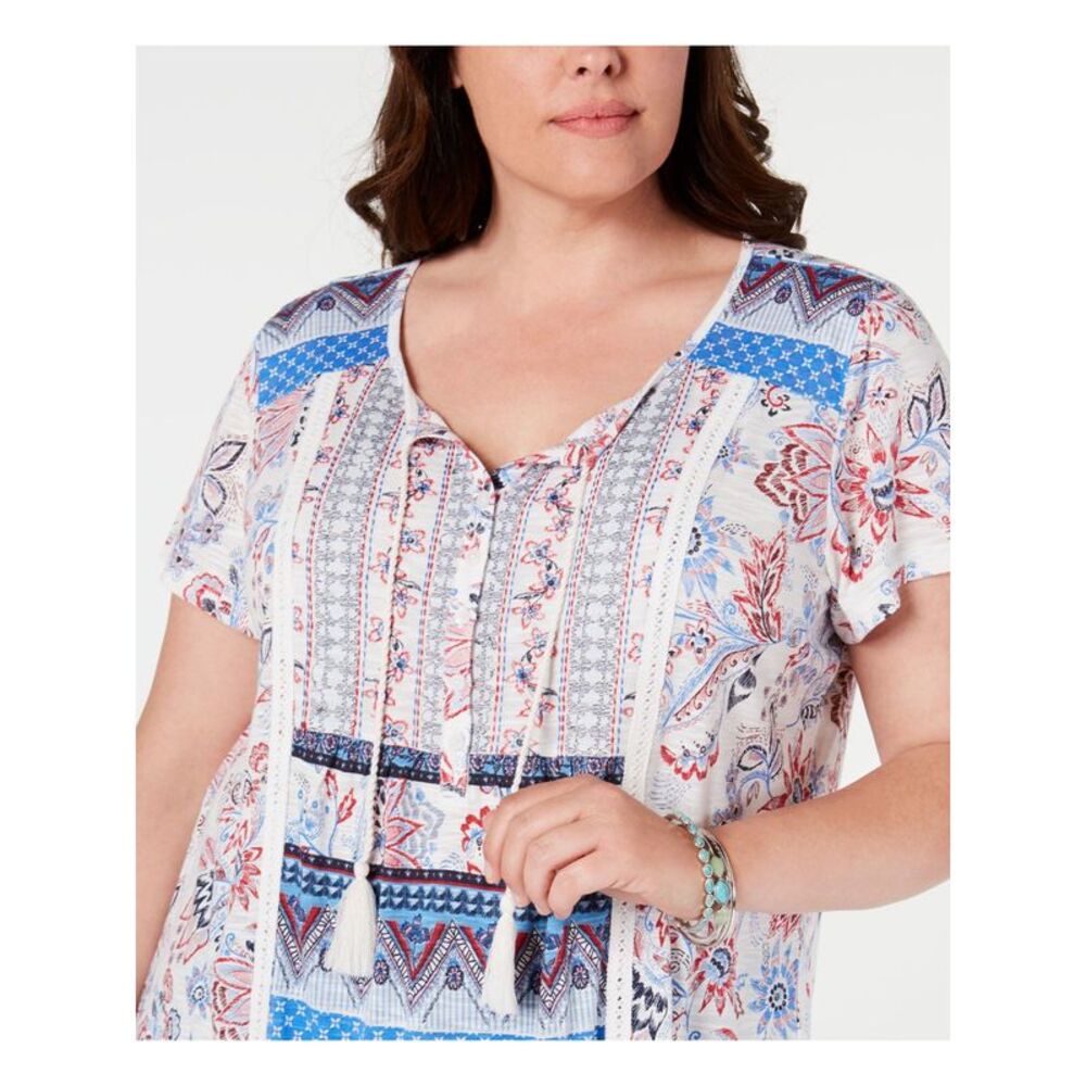 STYLE & COMPANY Womens White With buttons Hi-Lo Top Petites PS - Picture 3 of 3